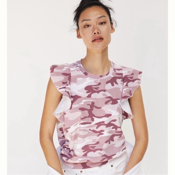 NWT ANTHROPOLOGIE t.la Pink Camo Ruffle Sleeve Sweater Tank Top Size: M - Picture 1 of 11